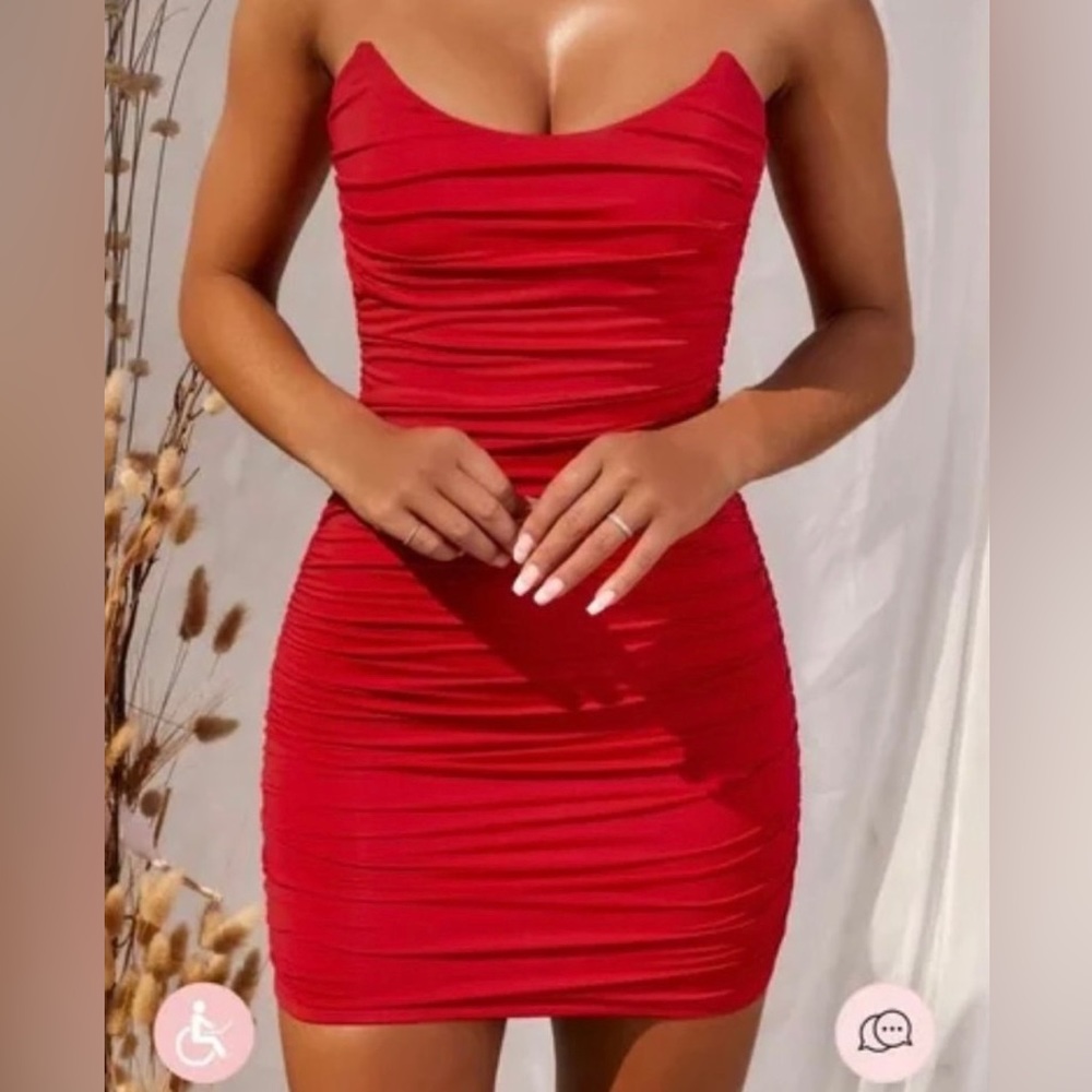 Oh Polly Back for More Ruched Bandeau Mini Dress